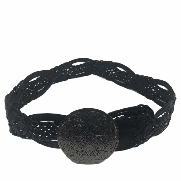 New York & Co Braided Brown Leather Belt Silver Medallion Buckle - Picture 10 of 14